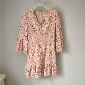 Pink Lace Dress with Bell Sleeves